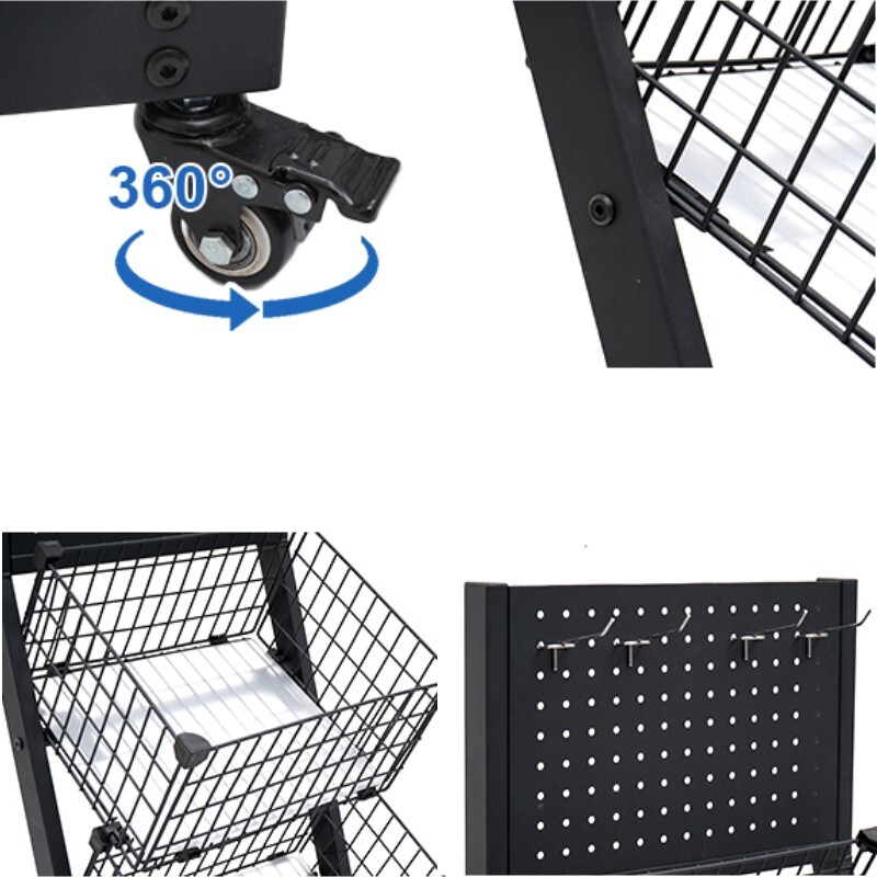 Retail Display Rack Stand 4 Tier Snack Candy Shelf Cart w/Wheels & Display Board