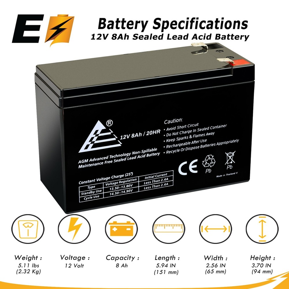 12V 8AH Replacement for APC Back-UPS ES 500 Battery
