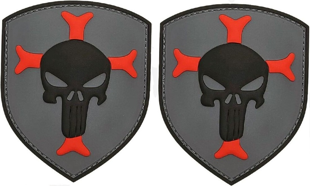 Skull Cross Shield Knight Templer Shield PVC PATCH  | 2PC Hook Backing 3D PVC