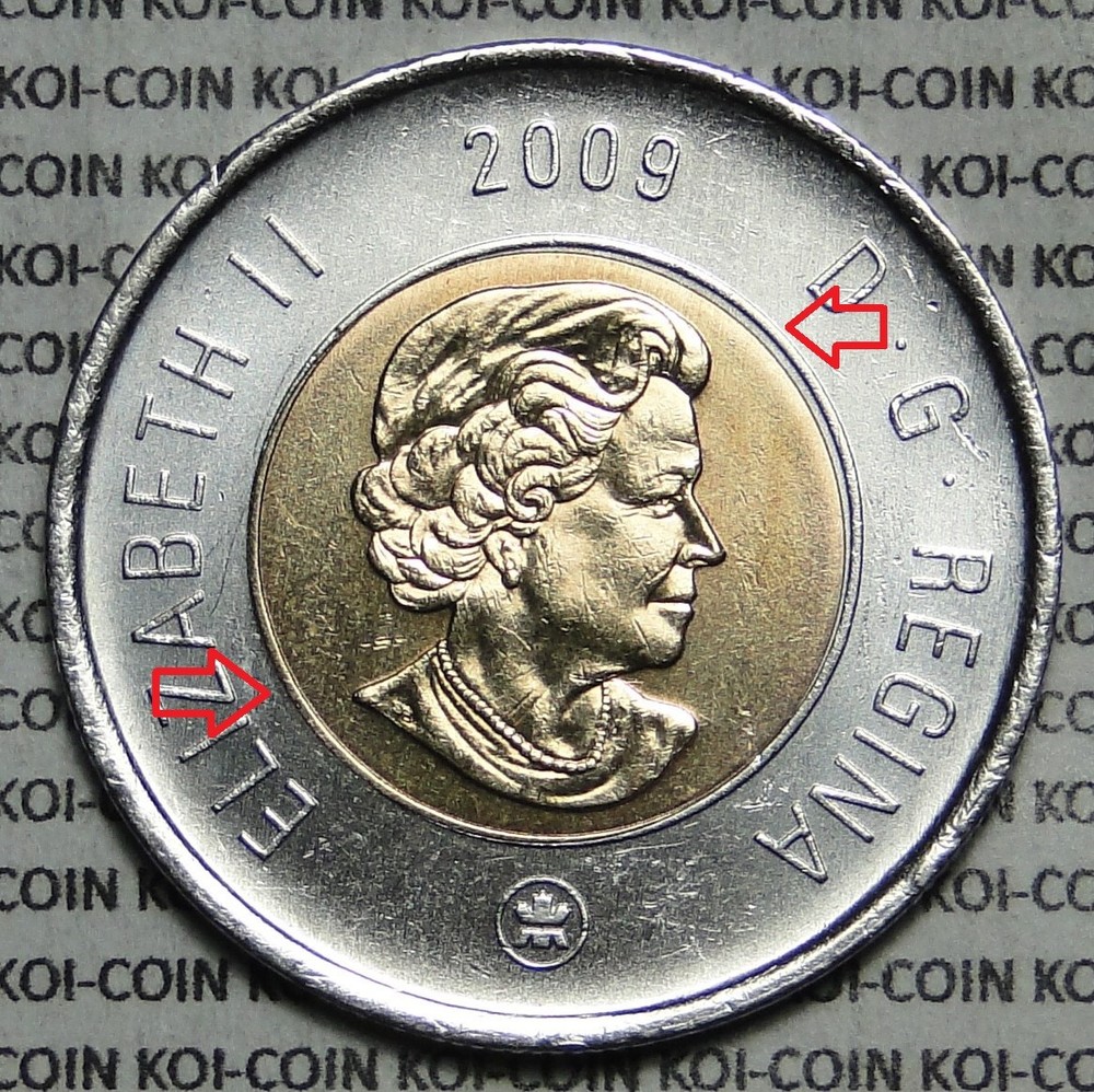 *Error*Core offset*Canada 2009 $2 dollar regular toonie coin lightly circulated