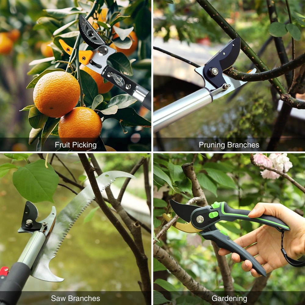 Lineslife Extendable Tree Pruner,Pole Pruner Pruning Shear, 4.6ft-10ft, Black