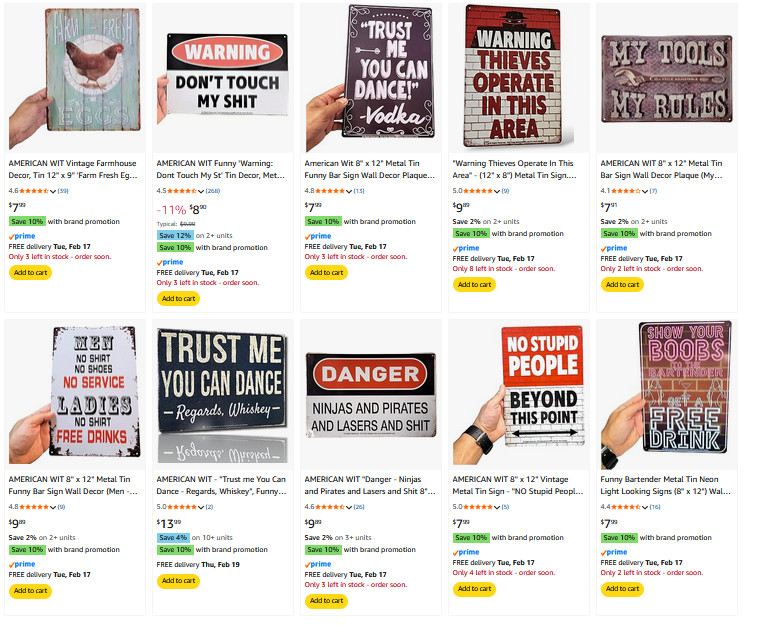 Bulk Funny Bar Novelty Metal Tin Signs - Random Assortment (8" x 12") Garage Man