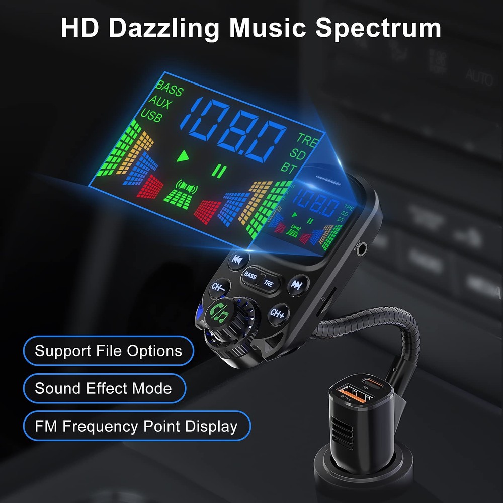 Bluetooth 5.3 FM Transmitter for Car Bluetooth Car Adapter PD30W & USB Port F...