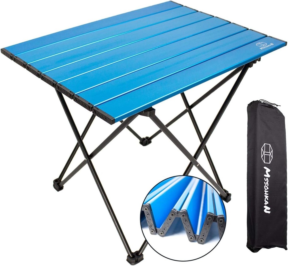 Blue Aluminum Camping Table | Lightweight Folding Side Table | 55lb Capacity