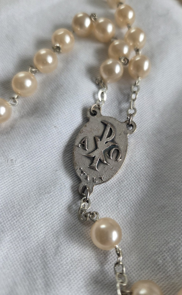 Vintage Ave Maria Italian Pink ish Glass Bead Rosary Pope John Paul II ITALY