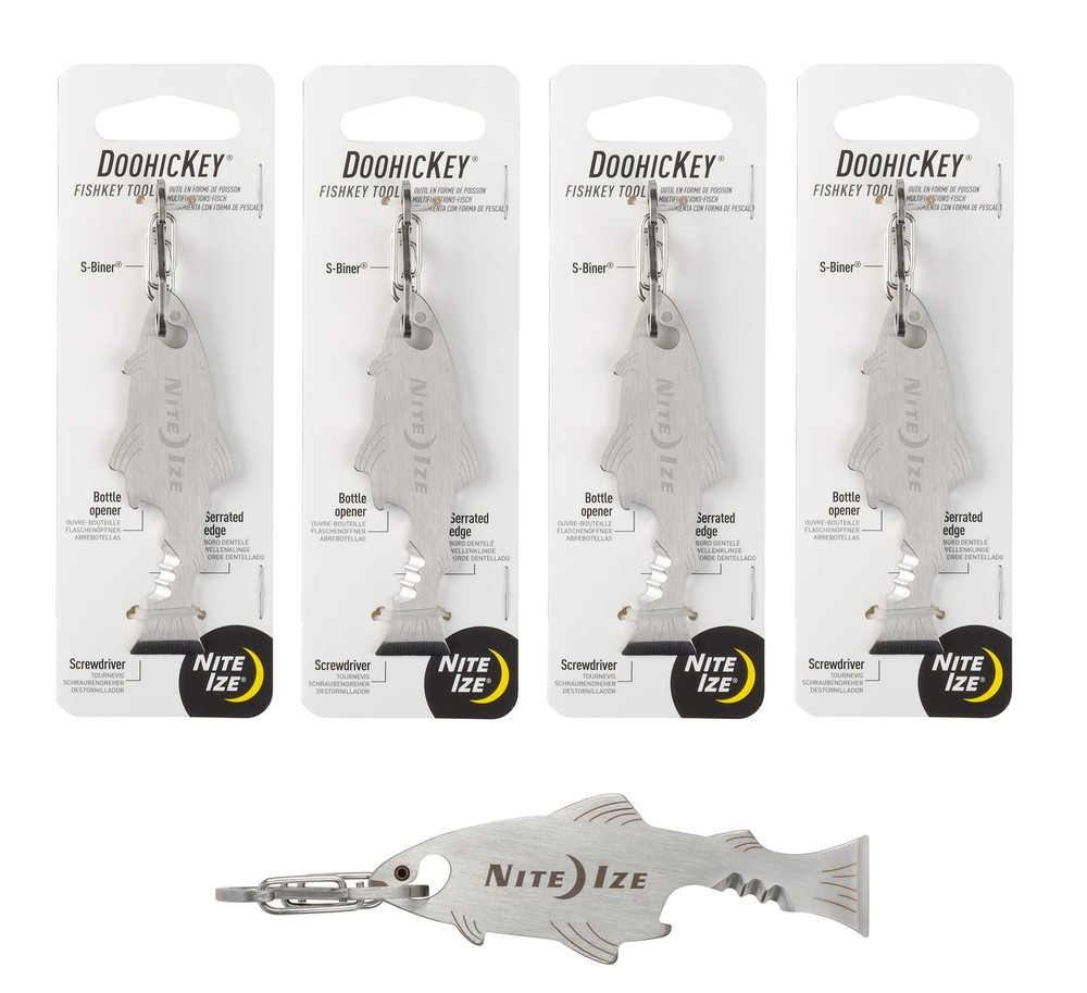 Nite Ize DoohicKey FishKey 4 Pack Key Tool Keychain Multi-Tool Fish Stainless