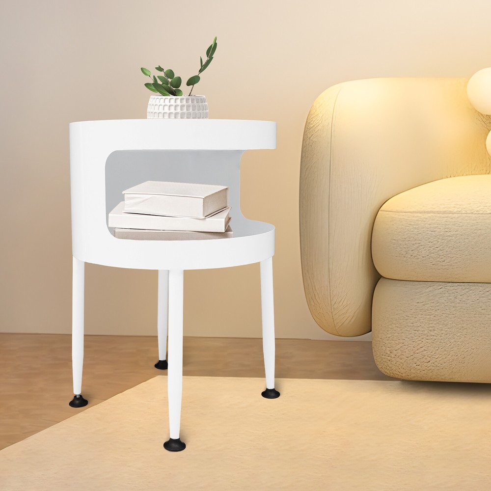 Round Table with Open Storage, Iron Bedside Table Modern Side Table 40x40x55cm