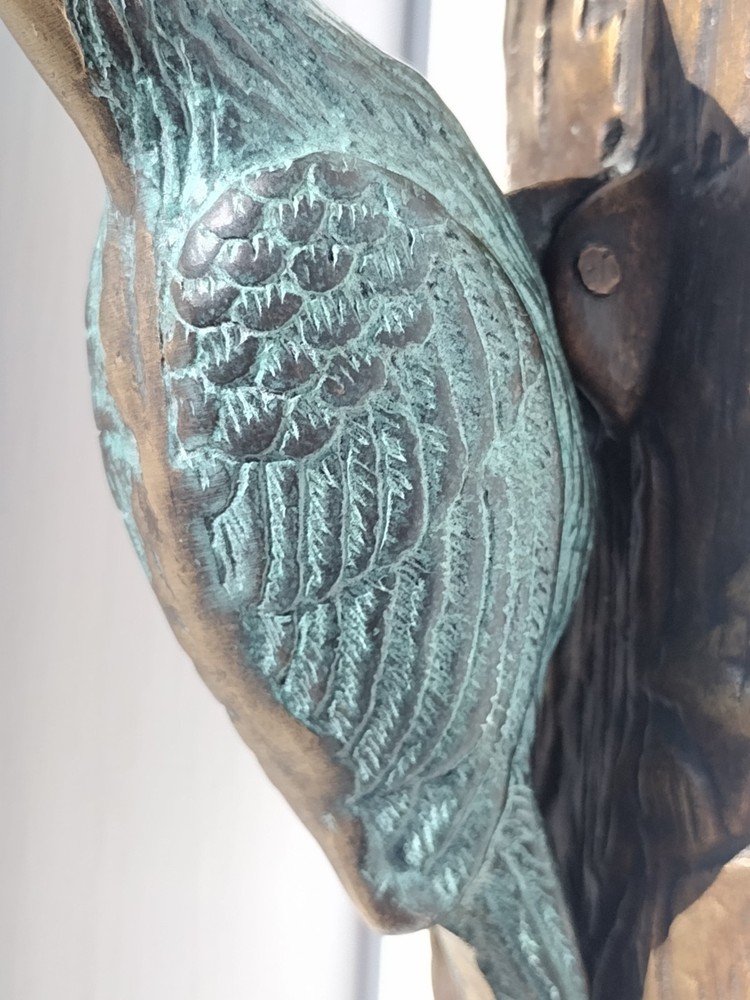 🚪✊VINTAGE SOLID BRASS bird DOOR KNOCKER PULL CHAIN sparrow WOODPECKER bell ring