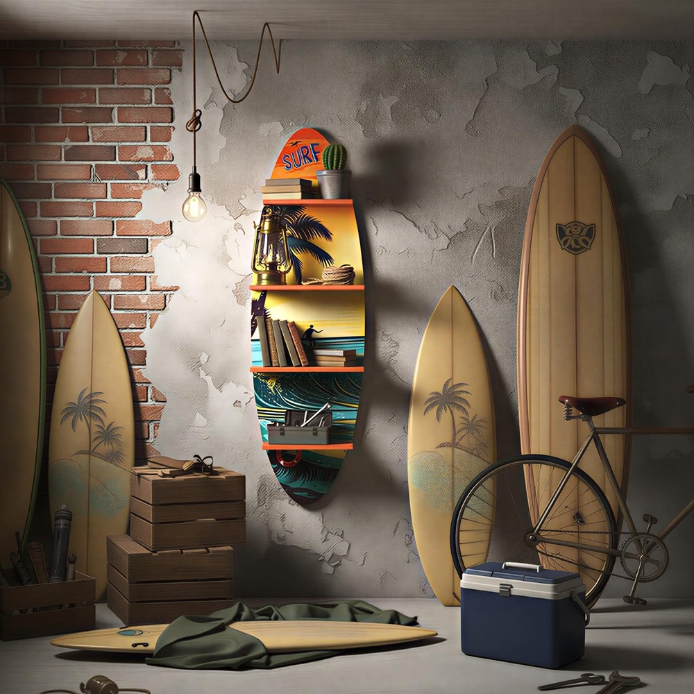 Creative Surfboard Wall Shelf for Wall Decor & Storage, Vertical Floating She...