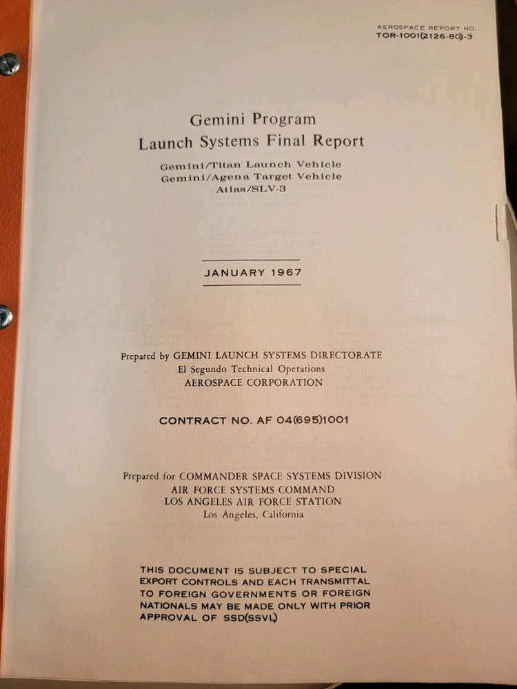 Gemini Program Launch Systems Final Report Jan 1967 Rare