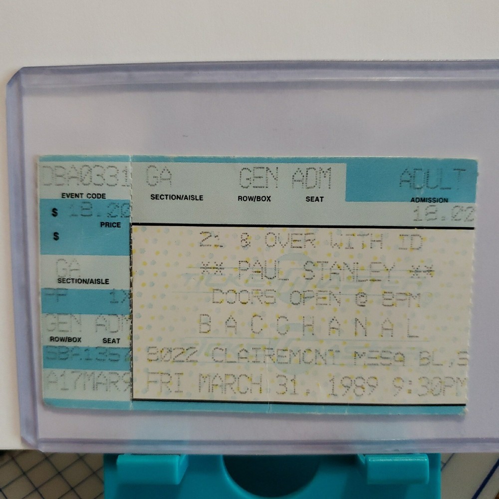 KISS Paul Stanley Concert Ticket Stub March 31 1989 Bacchanal
