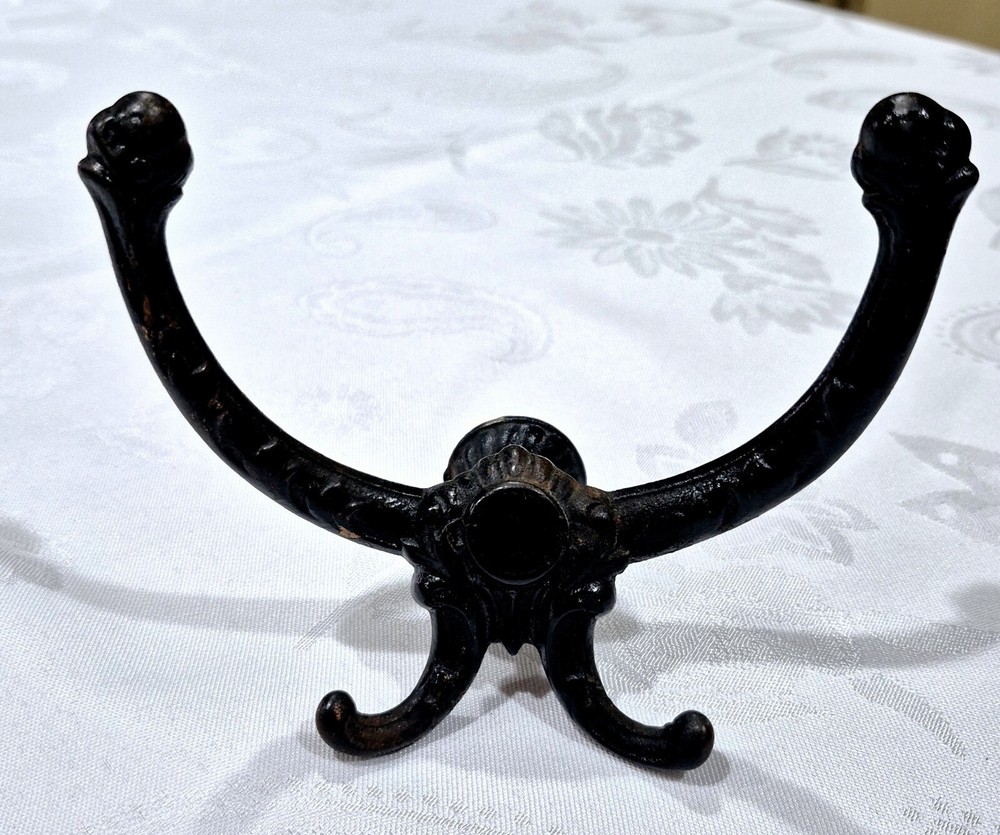 Antique Hall Tree Coat Hook Black Cast Iron + Copper Original Back Base Hardware