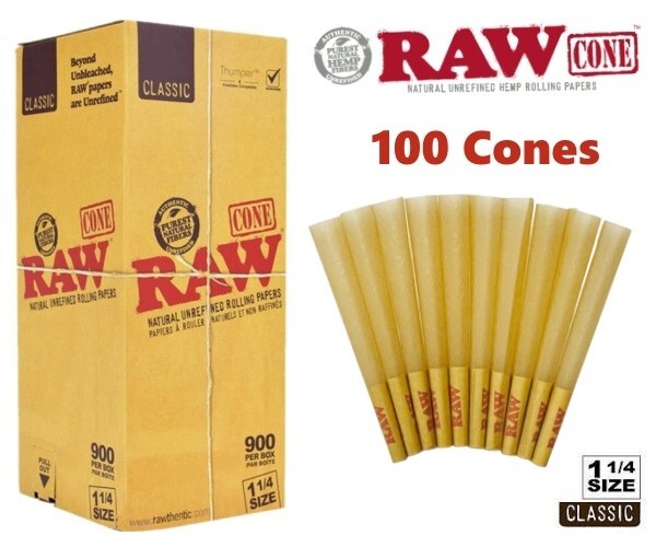 Authentic RAW Classic 1 1/4 Size Pre-Rolled Cones 100 Pack & Fast Shipping