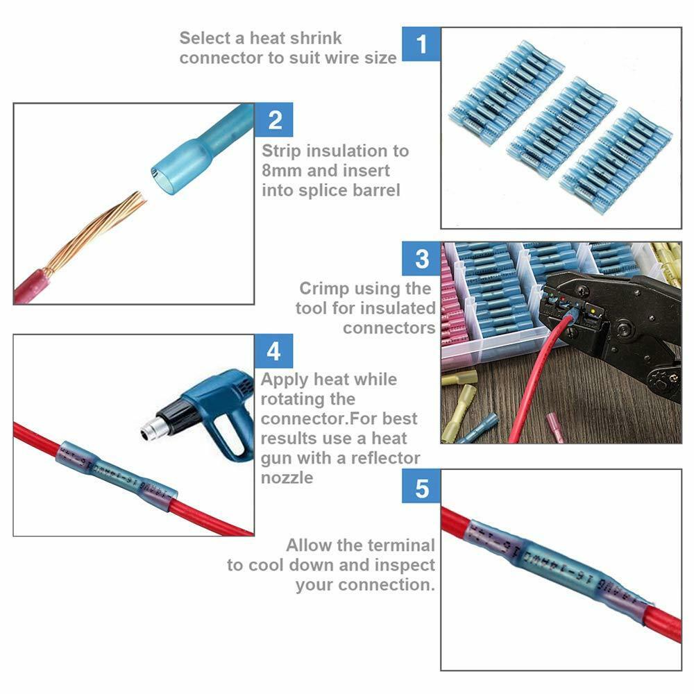 1000Pcs Heat Shrink Waterproof Wire Connectors Blue 14-16AWG Butt Seal Terminals