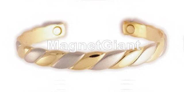 Silver & Gold Plating on Solid Copper Magnetic Bangle Bracelet Cuff - BG26T