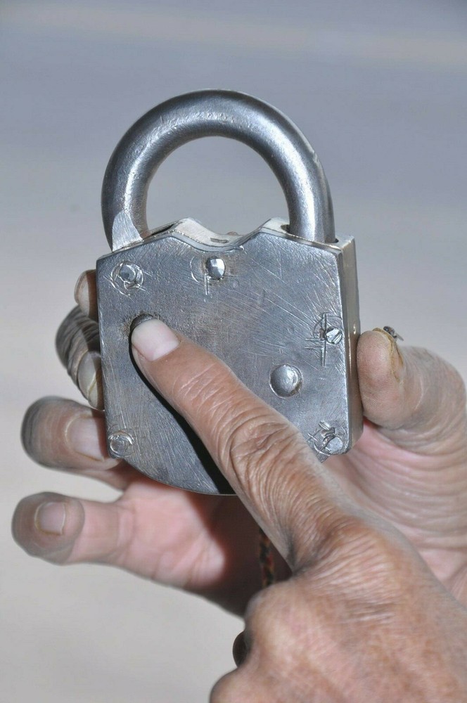 Vintage Iron & Brass Handcrafted Solid Heavy Unique Shape Push Button Padlock