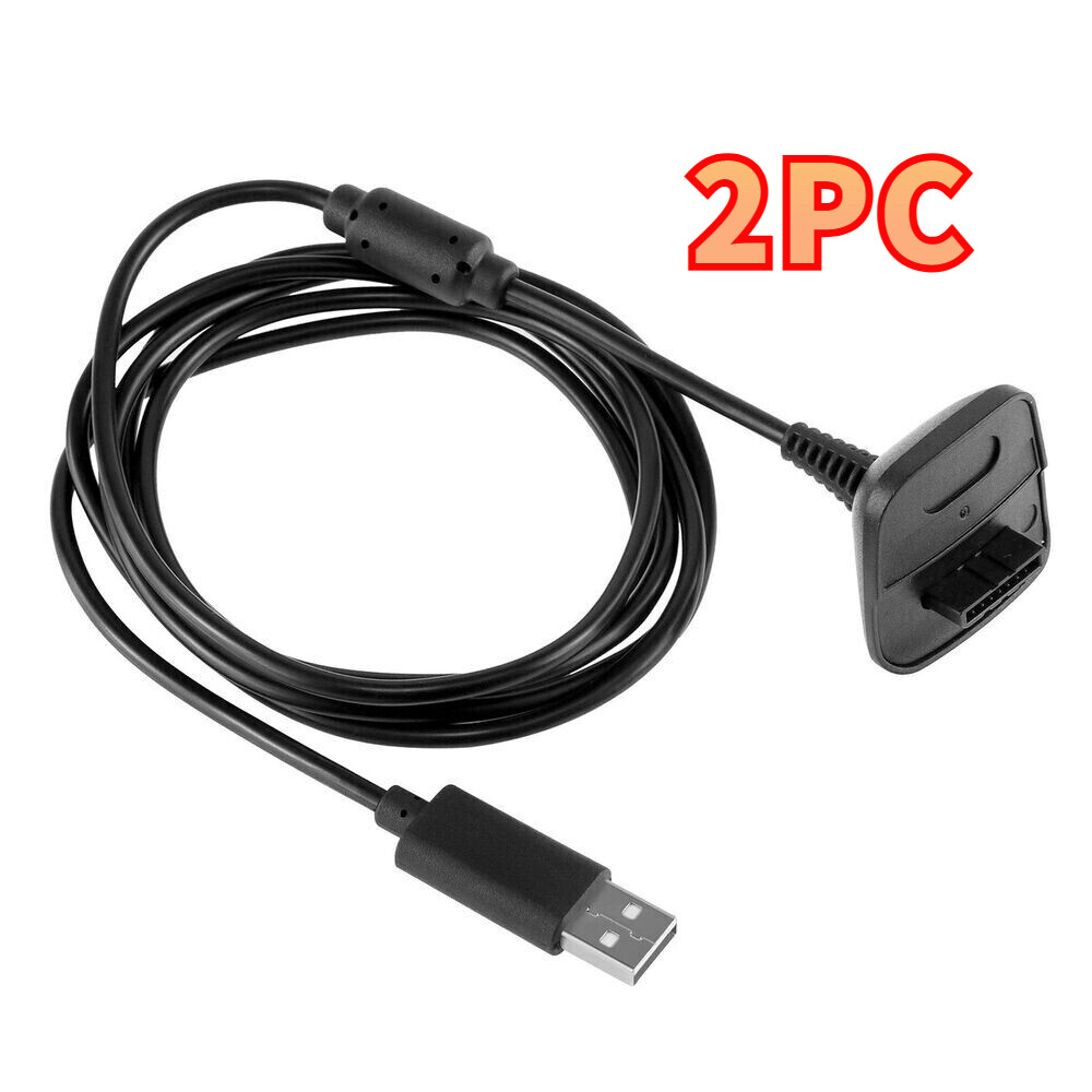 2x For Xbox 360 Black Wireless Controller USB Charging Cable Replacement Charger