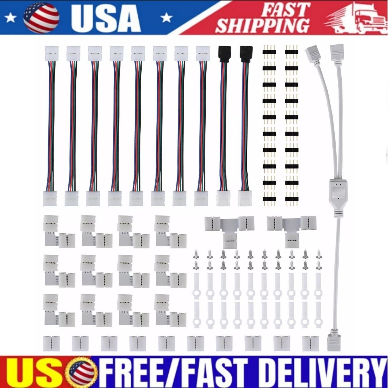 75Pcs 4Pin RGB 5050 LED Connector for LED Strip Light Connectors Accessories Kit