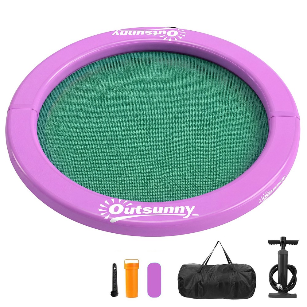 Outsunny 8FT Inflatable Water Hammock Floating Ring Dock Platform, Purple