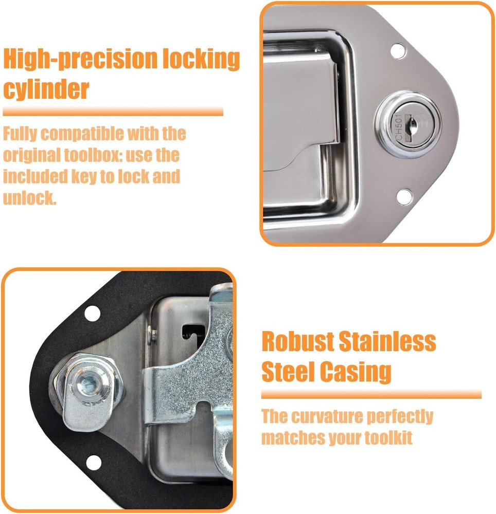 Truck Tool Box Latch Replacement Kit- 304 Stainless 2 Pack with 2 Lock