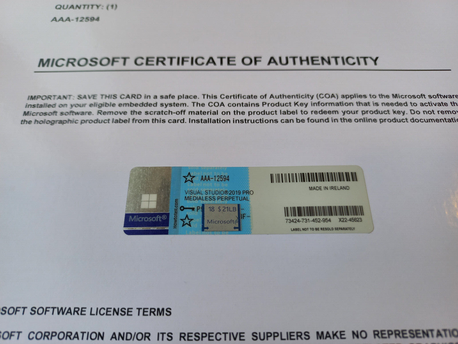 Microsoft Visual Studio 2019 Professional CoA AUTHENTIC License AAA-12594