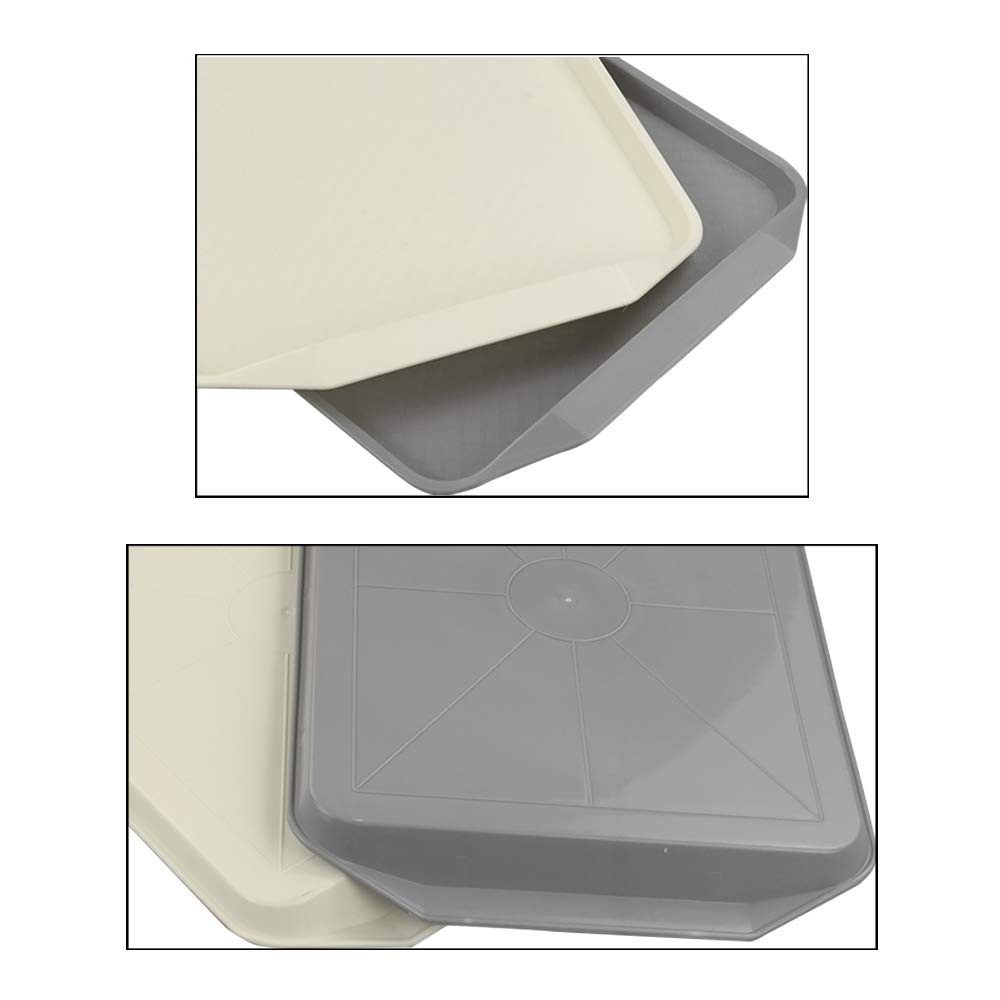 4 Pack Rectangular Plastic Fast Food Trays Cafeteria Serving Grey Beige