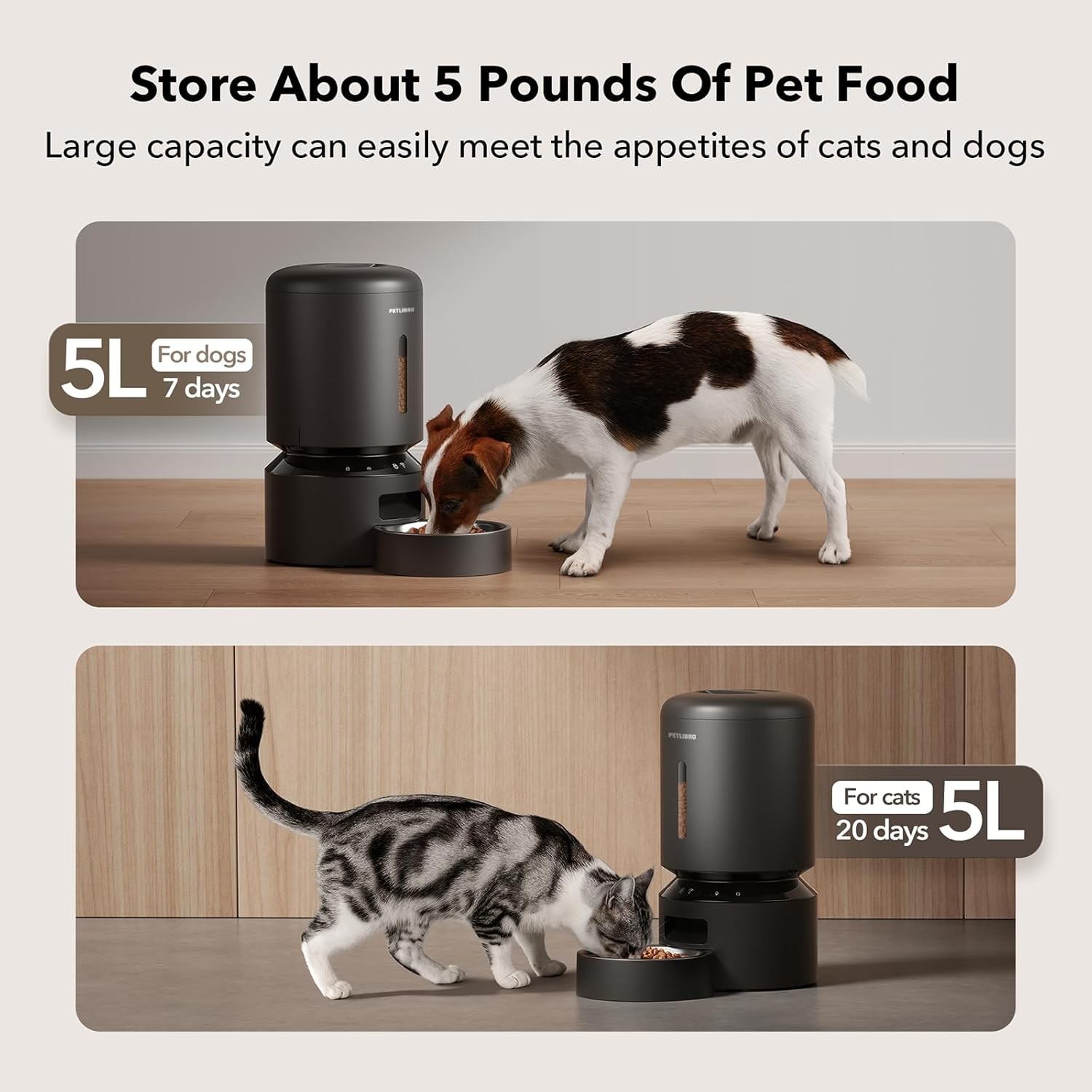 PETLIBRO Automatic Cat Feeder, 5G WiFi Automatic Dog Food Dispenser 5L Timed NEW