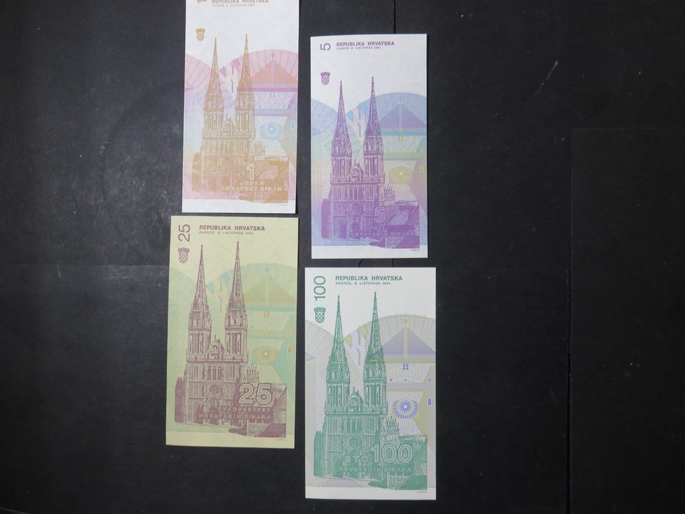 CROATIA 4 Different Banknotes - All in first class condition - 1991 Issue