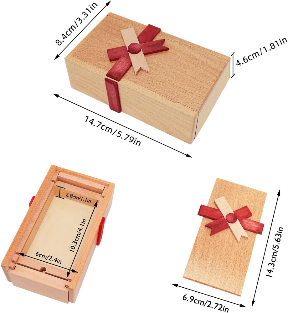 Puzzle Box with Hidden Compartment, Challenging Wooden Magic Trick Lock Boxes fo