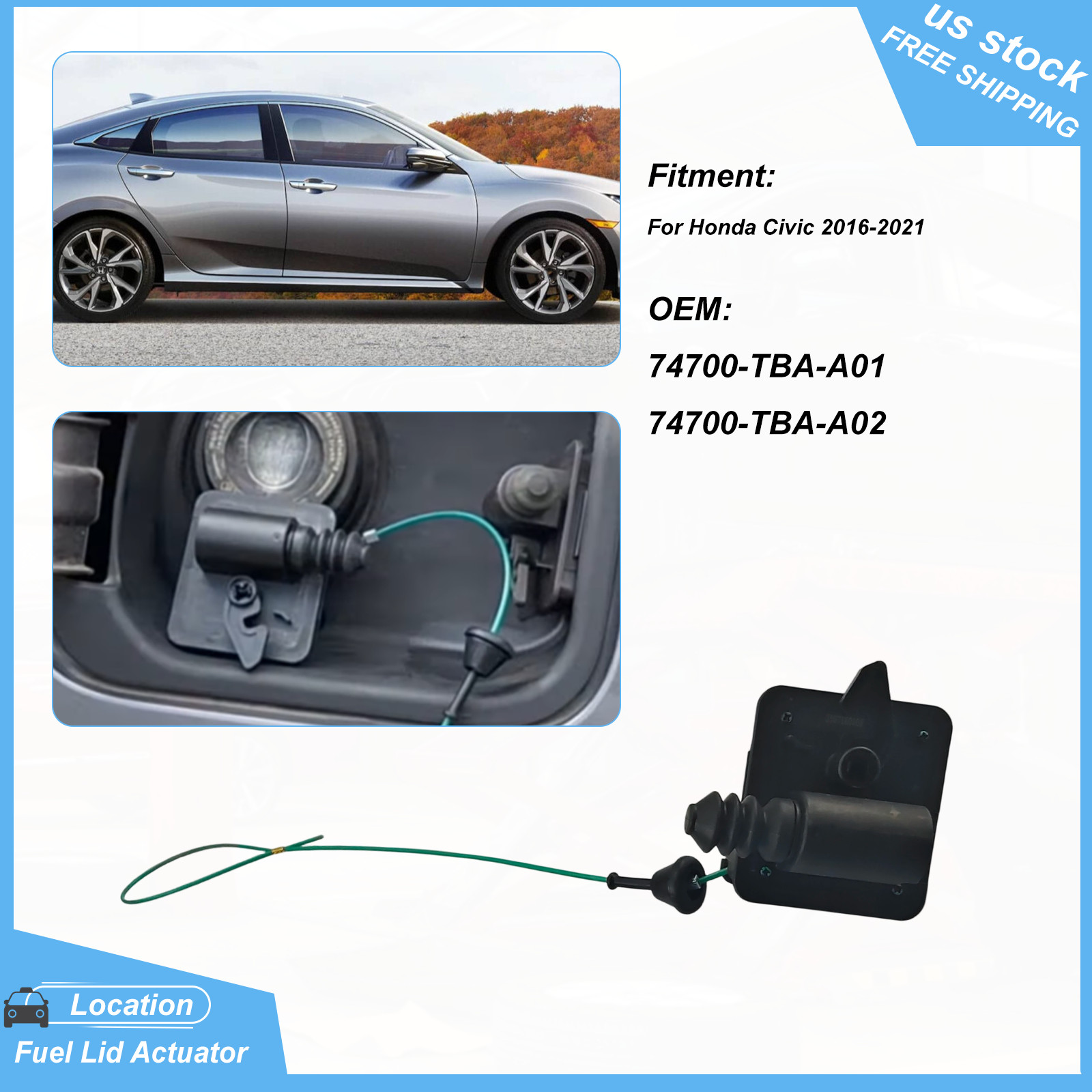 New Fuel Lid Actuator Gas Door Assembly For Honda Civic 2016-2021 74700-TBA-A02