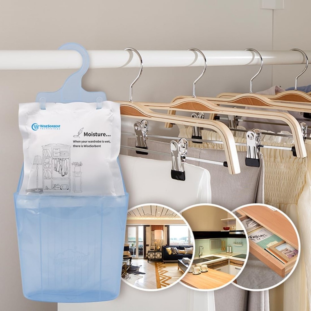 Moisture Absorber Packets with Plastic Case & Hook, Odor 4 Piece Set, Blue