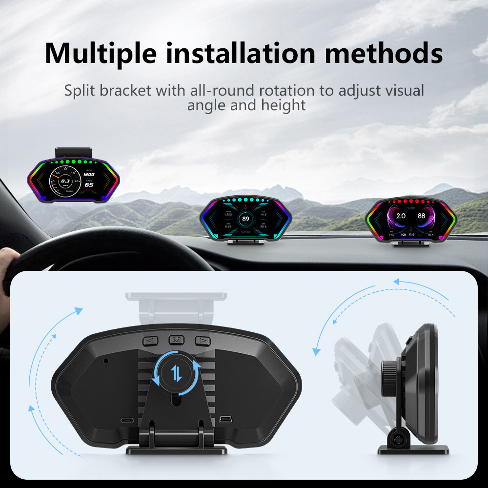 Car Head Up Display OBD GPS Gauge Multi-Function Dashboard Digital Speedometer