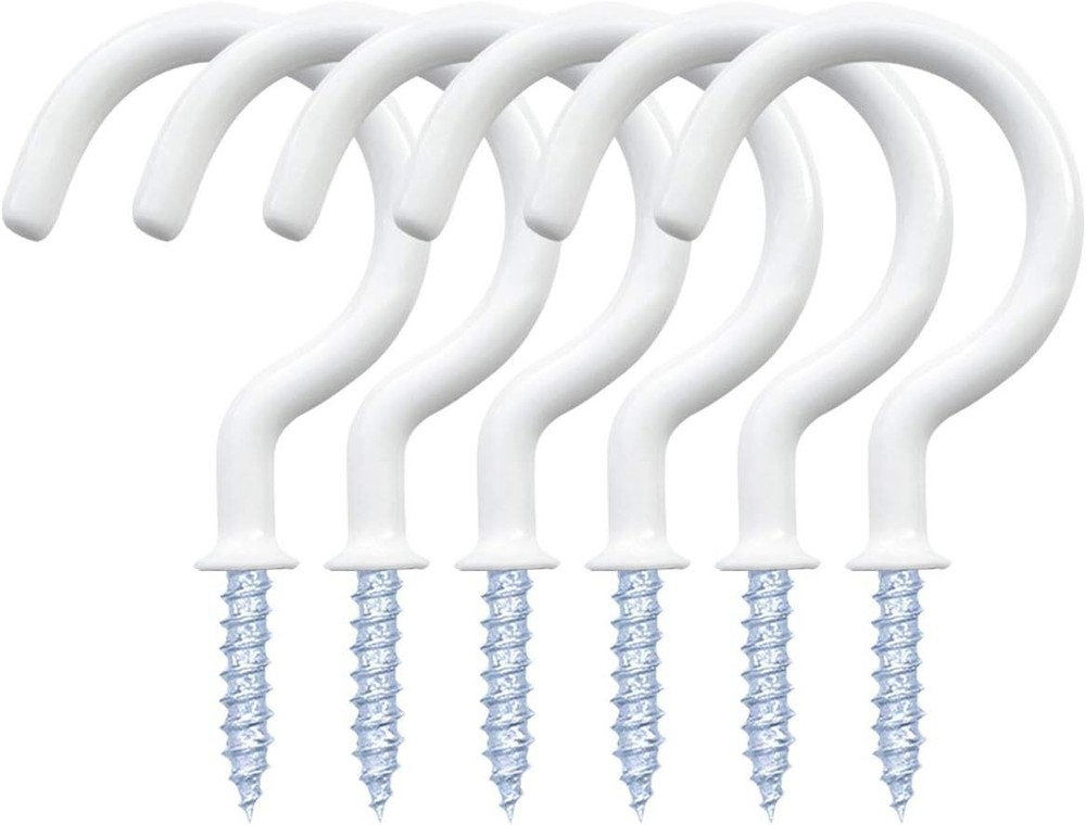 yuntop 12 Pack Vinyl Coated Ceiling Hooks, Multi-Function 1-1/4 Inch, White