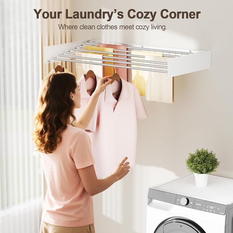 Wall Mounted Clothes Drying Rack Space Saving Foldable Heavy Duty Laundry Dryer