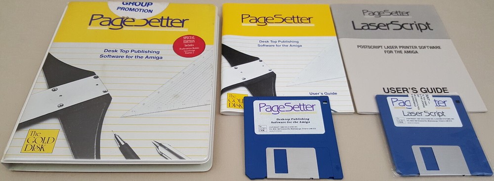 PageSetter v1.1e & LaserScript ©1987 Gold Disk DTP for Commodore Amiga