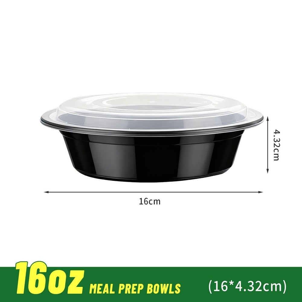 200pcs Set 16oz Black Bento Boxes Leakproof Stackable Meal Prep Containers