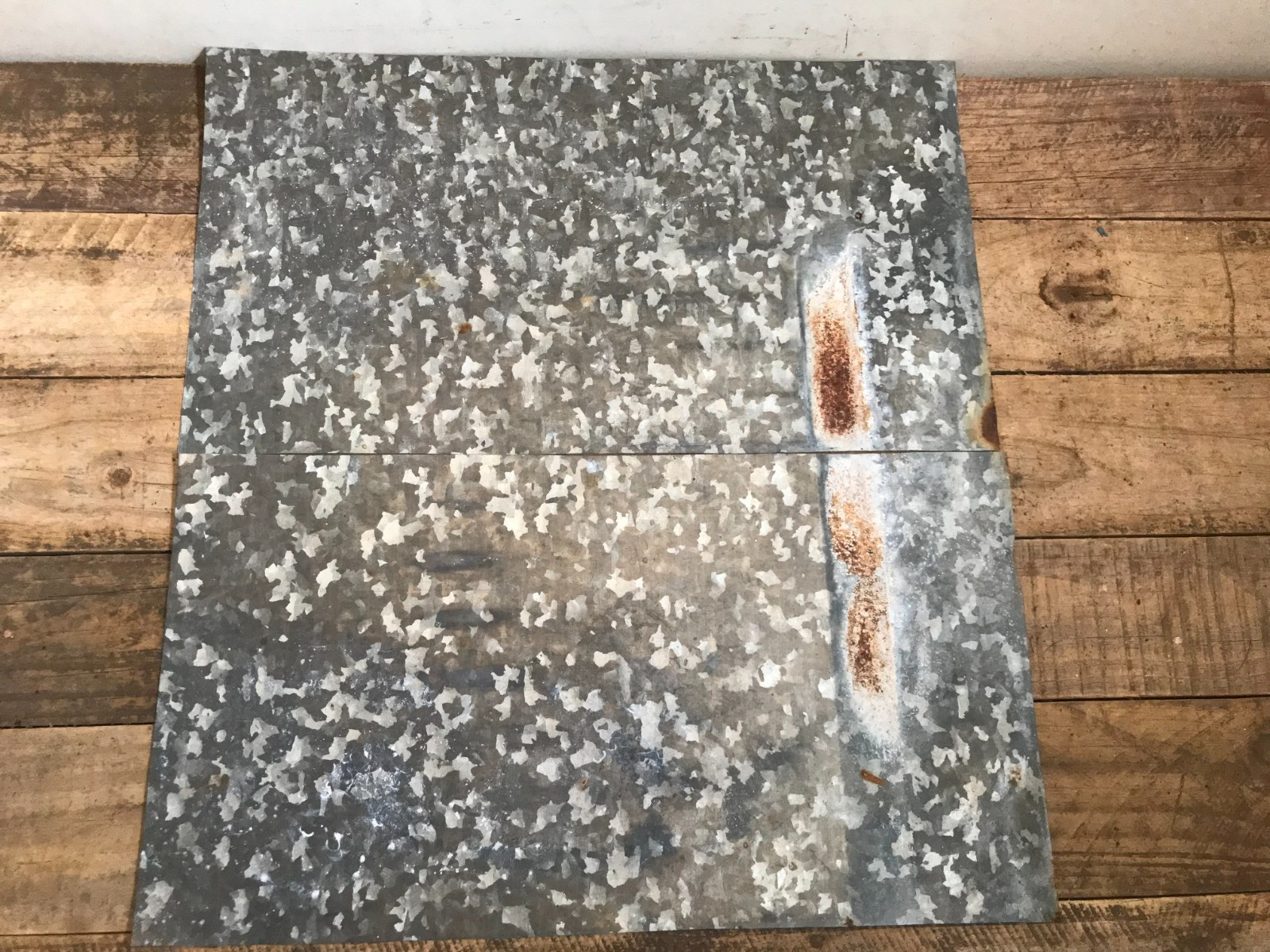 2 Galvanized Sheet Metal Gray/Silver & White Patina Rusty Back Side 18 1/2