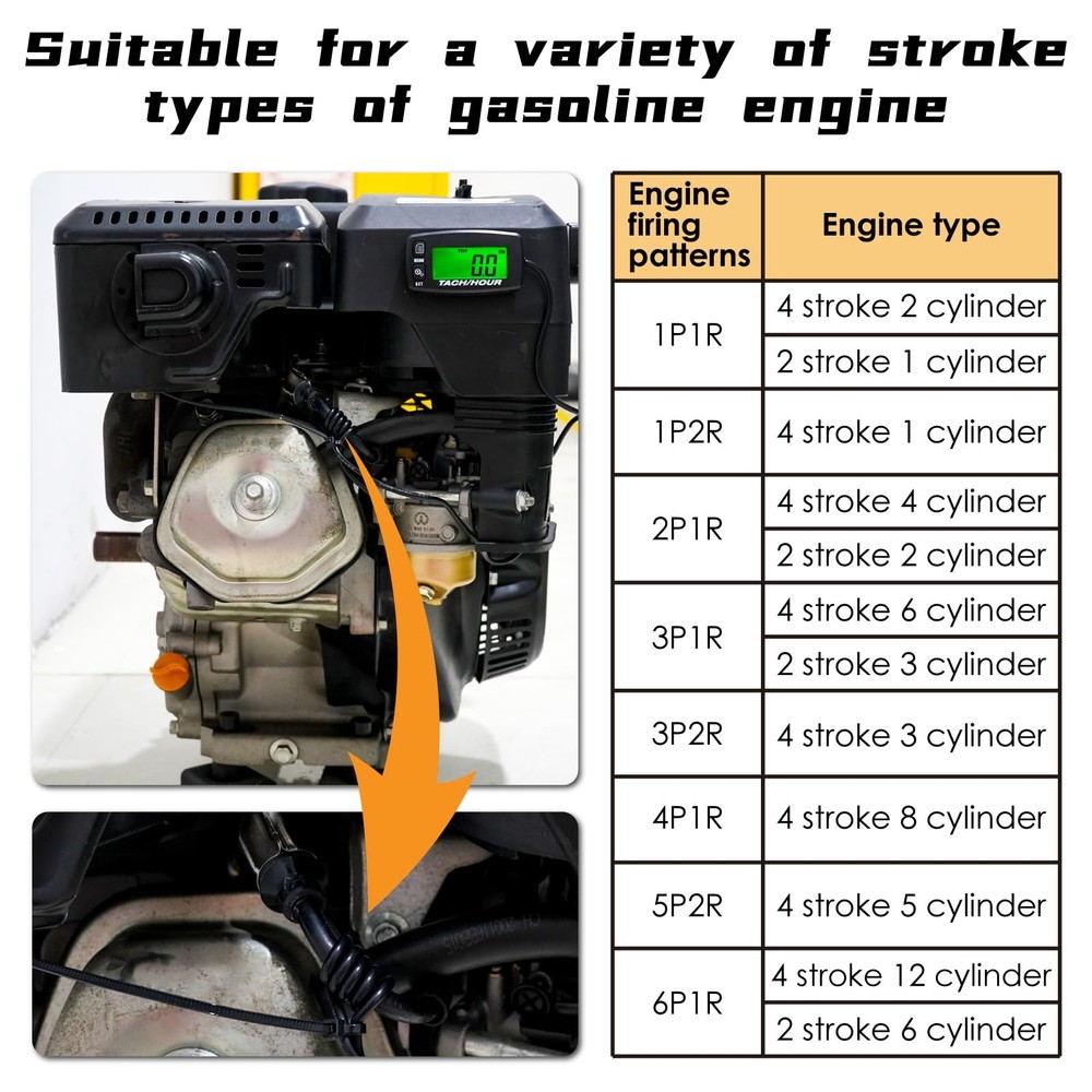 Self-Powered Tacho/Hour Meter,Built-in Replaceable Battery,Ajustable Backligh...