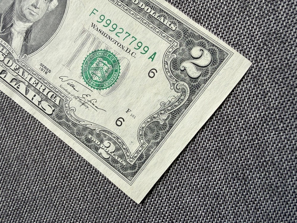 1976 $2 Bicentennial Bill - High Serial Number (99927799), Multiple Errors