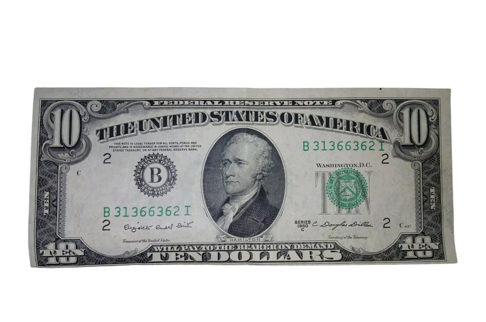 1950 C $10 Dollar Bill Printing Error Miscut