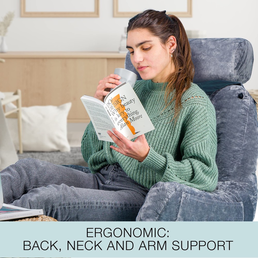 Extra Large Reading Pillow- Ergonomic Pillow- Back Pillow for Bed+ Rolling Ma...