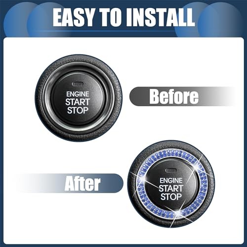 Universal Bling Car Engine Start Stop Button Cover, Car One Click Deep Blue