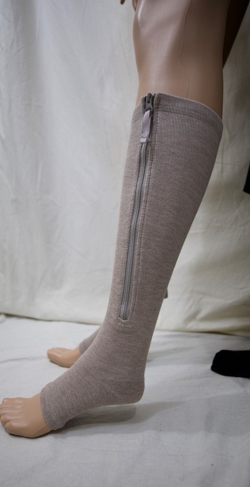 Open-Toe Compression Socks, side zippers, XS.