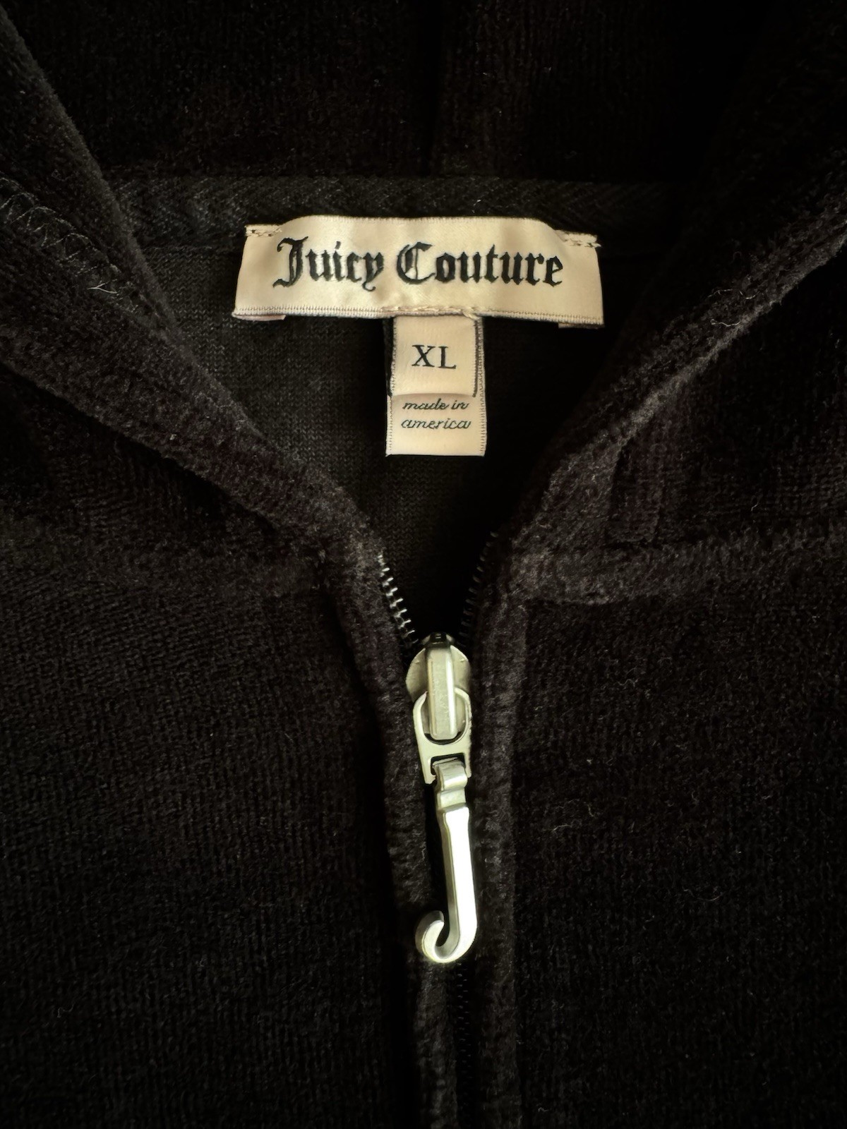 VTG Juicy Couture Black Velour Track Jacket Pink Scottie Dog Bling Size XL RARE