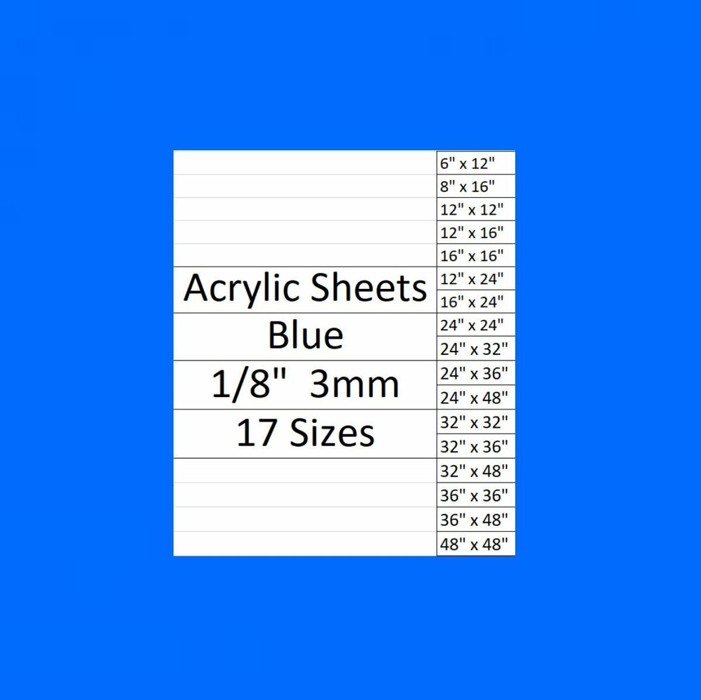 BLUE Cast Acrylic Plexiglass Sheets 1/8” Thick (3mm) 17 Sizes