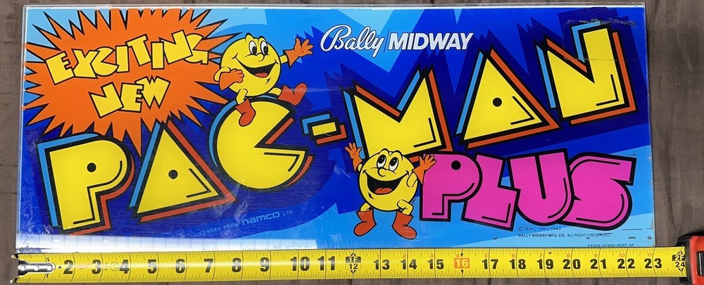 Original Bally/Midway “PAC-MAN PLUS” MARQUEE HEADER OVERLAY