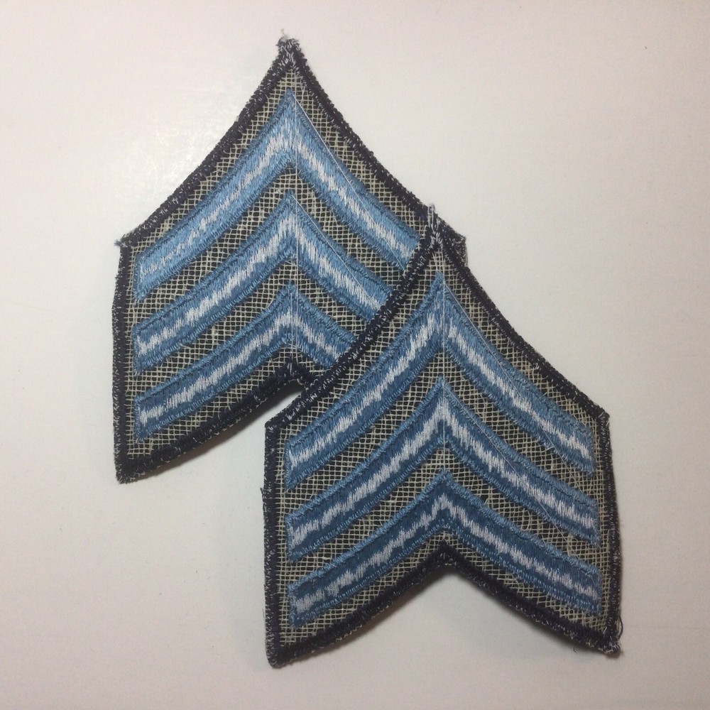 (2) Sergeant Chevron - 3 Light Blue Stripes on DARK NAVY (Navy Border) Patch