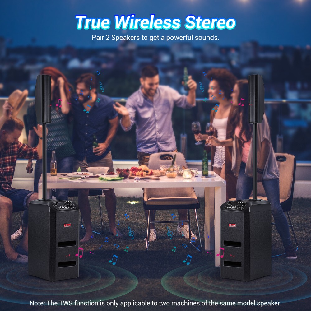 5000W 8"Portable Bluetooth Line Array DJ/PA Speaker System w/2 Wireless Microphe