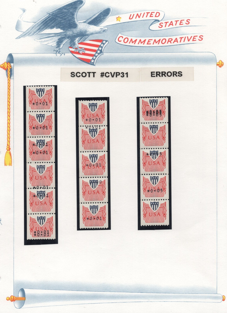 US SCOTT #CVP31 ERRORS IN COIL STRIPS DOUBLE & MISSING SURCHARGE