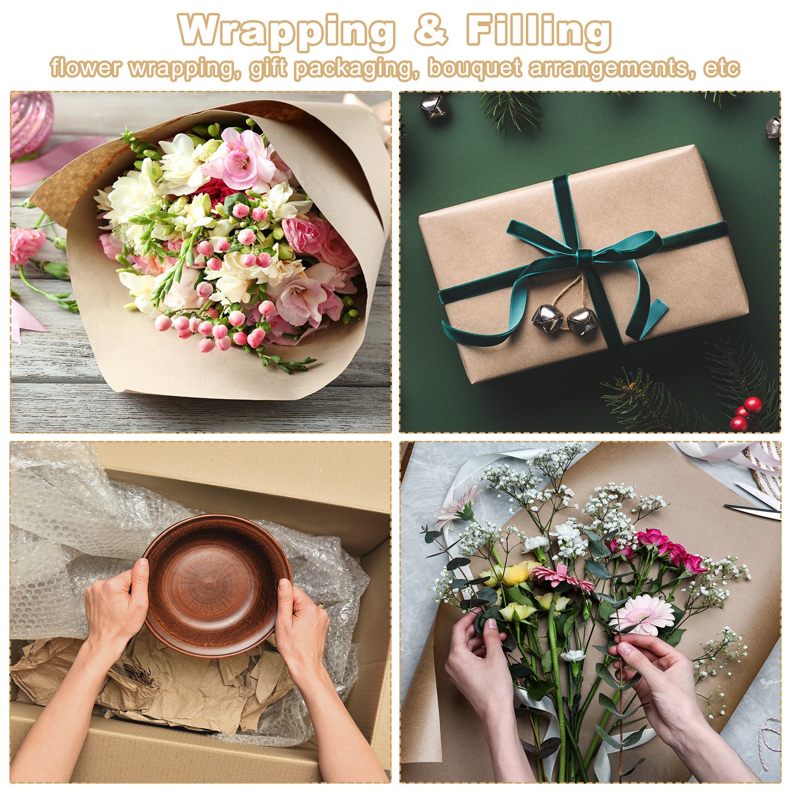 Wrapping Paper, 35"x1600" Craft Paper Roll Kraft Packing Paper Brown